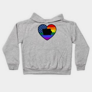 Iowa United States Gay Pride Flag Heart Kids Hoodie